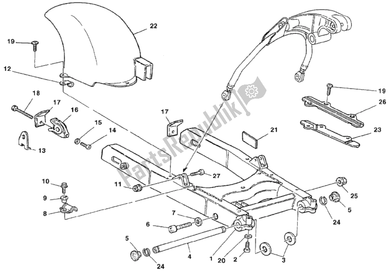 All parts for the Swing Arm of the Ducati Monster 750 Dark 1999